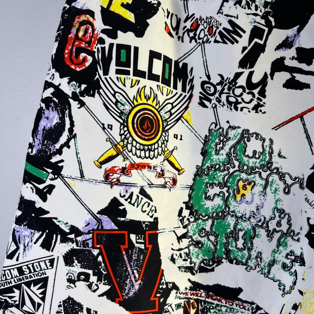 Volcom ModTech Mens Sz 33 Boardshorts Graffiti Print Swim Trunks Colorful Beach - Picture 10 of 16